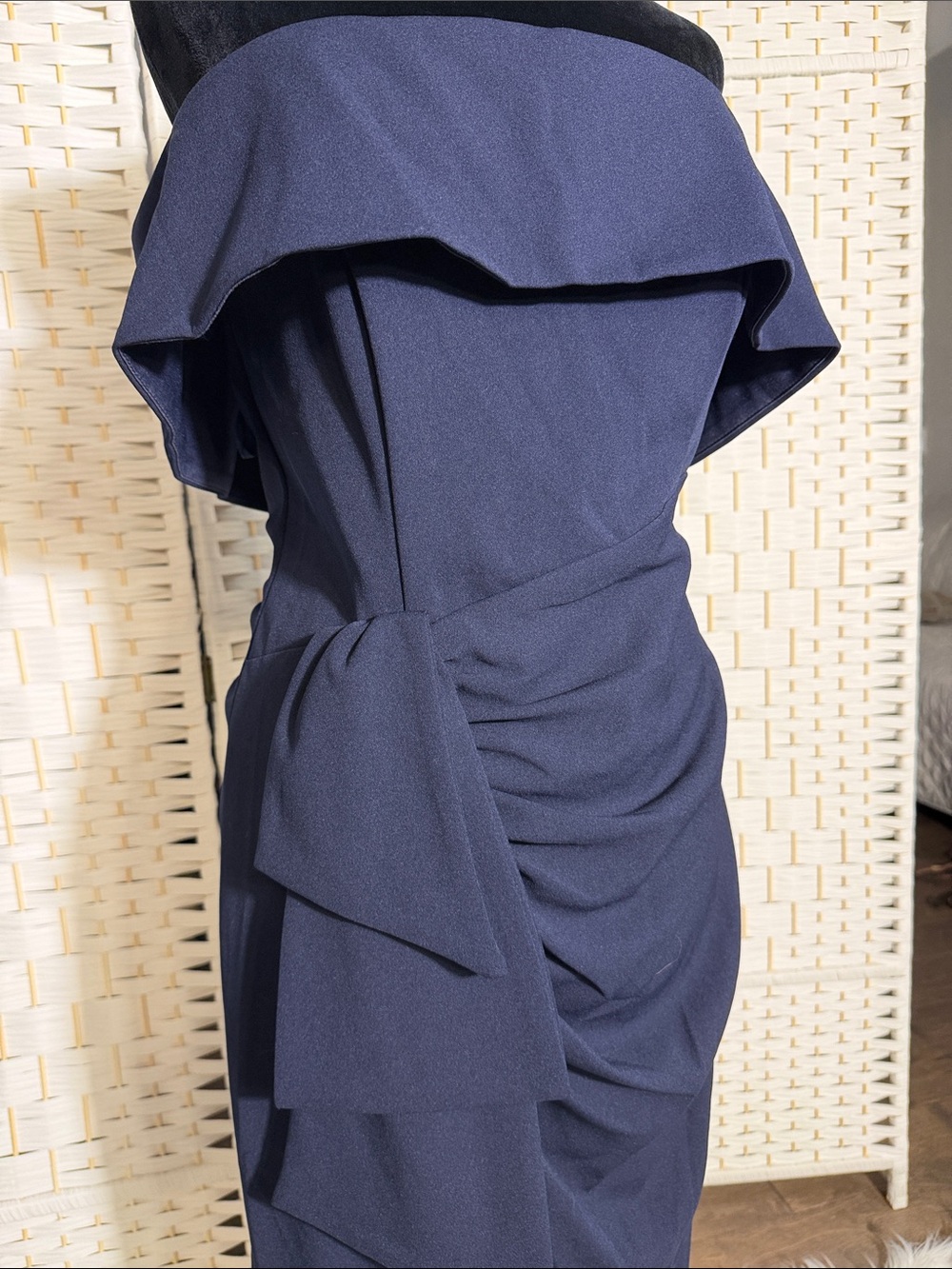 Xscape Strapless Navy Fold-Over Evening Gown - Picture 4 of 8